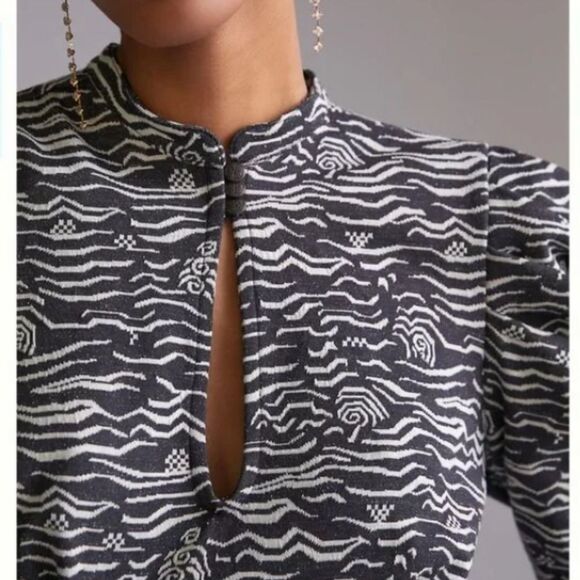 Anthropologie Puff-Sleeved Jacquard Midi Dress Size XL - Picture 3 of 12